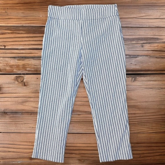 D.F.A New York‎ Women’s Size 12 Striped Flat Front Capri Pants White Slate Blue - Picture 1 of 12